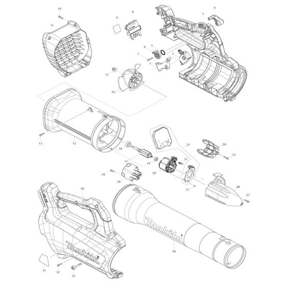 Complete Assembly for Makita DUB184 Blower