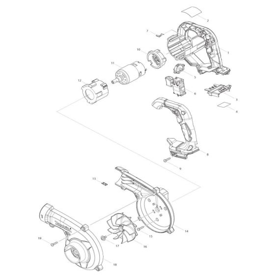 Complete Assembly for Makita DUB185 Blower