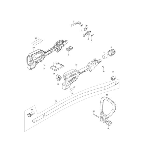 Handle, Lever, Pipe Assembly for Makita DUR184LZ Cordless Trimmer