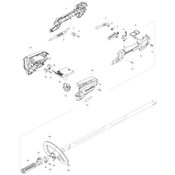 Handle, Lever Assembly for Makita DUR187L Cordless Trimmer