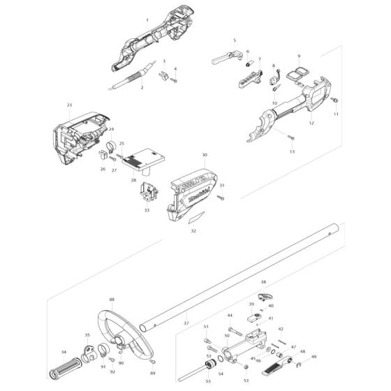 Handle, Lever Assembly for Makita DUR188L Cordless Trimmer