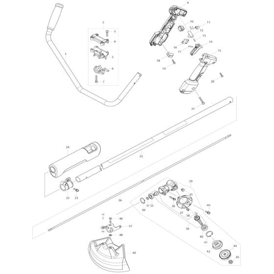 Handle, Lever, Shield Assembly for Makita DUR361U Cordless Trimmer