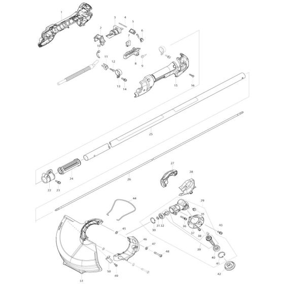 Pipe, Shield Assembly for Makita DUR362L Cordless Trimmer