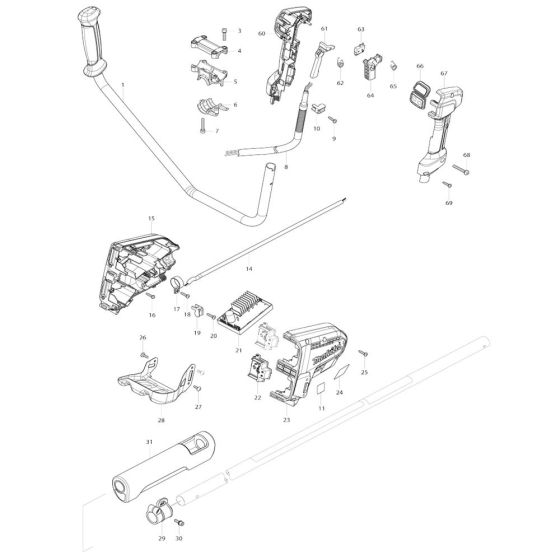 Handle, Housing, Lever Assembly for Makita DUR365U Cordless Trimmer