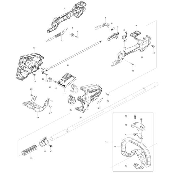 Handle, Housing, Lever Assembly for Makita DUR366L Cordless Trimmer