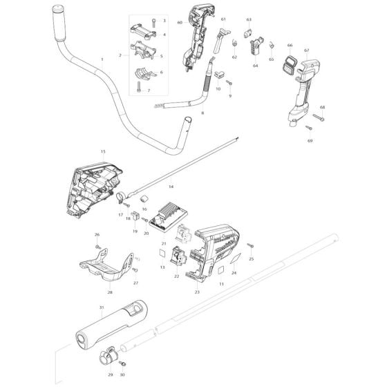 Handle, Housing, Lever Assembly for Makita DUR368A Cordless Trimmer