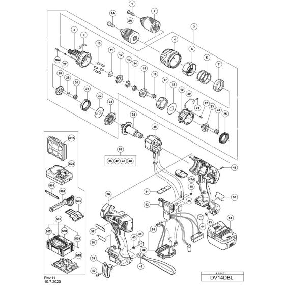 Main Assembly for Hikoki DV14DBL Cordless Impact Drill/Combi Drill