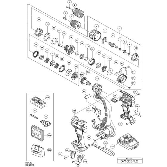 Main Assembly for Hikoki DV18DBFL2 Cordless Impact Drill/Combi Drill