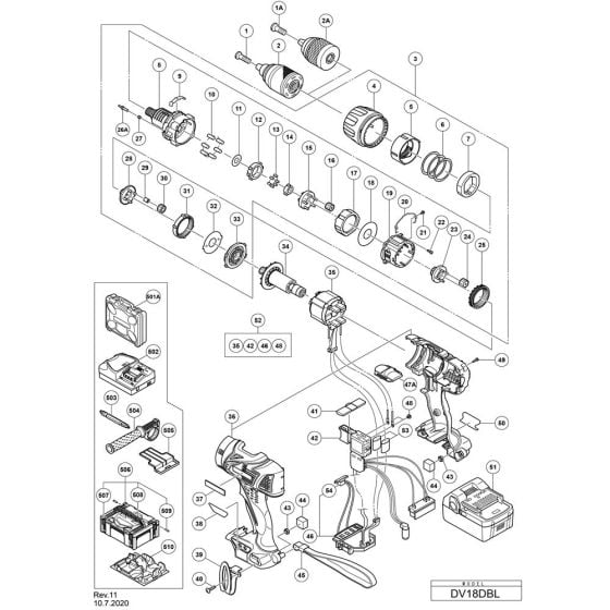 Main Assembly for Hikoki DV18DBL Cordless Impact Drill/Combi Drill