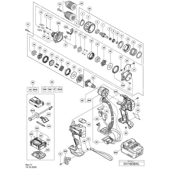 Main Assembly for Hikoki DV18DBXL Cordless Impact Drill/Combi Drill