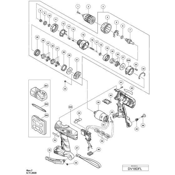 Main Assembly for Hikoki DV18DFL Cordless Impact Drill