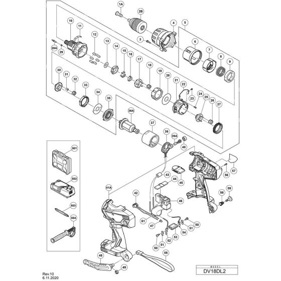 Main Assembly for Hikoki DV18DL2 Cordless Impact Drill