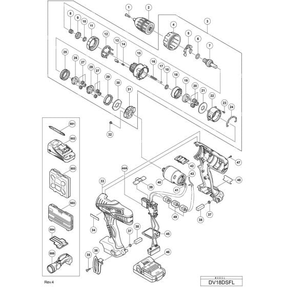 Main Assembly for Hikoki DV18DSFL Cordless Impact Drill/Combi Drill