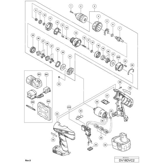 Main Assembly for Hikoki DV18DVC2 Cordless Impact Drill