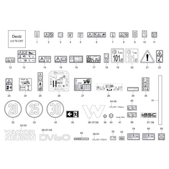 Decals (TD 2.9) for Wacker DV60-2 Dumper