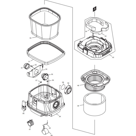 Main Assembly-1for Makita DVC863LZ Cordless Vacuum Cleaner  