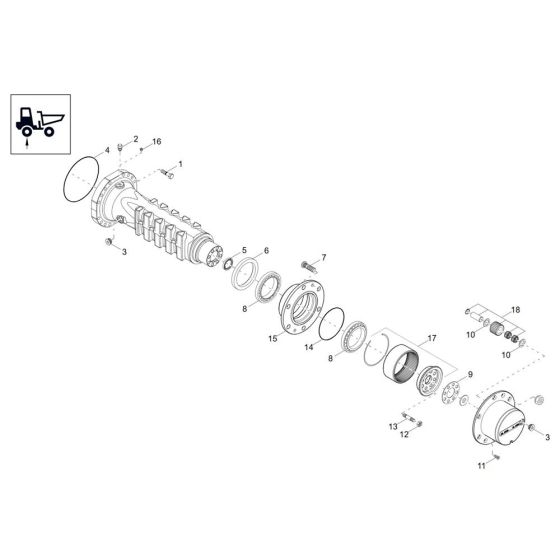 Axle Case, Wheel Hub Assembly -1 for Wacker DW30-2 Dumper