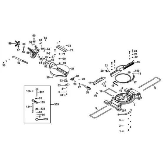 Main Assembly for DeWalt DW714 Mitre Saw