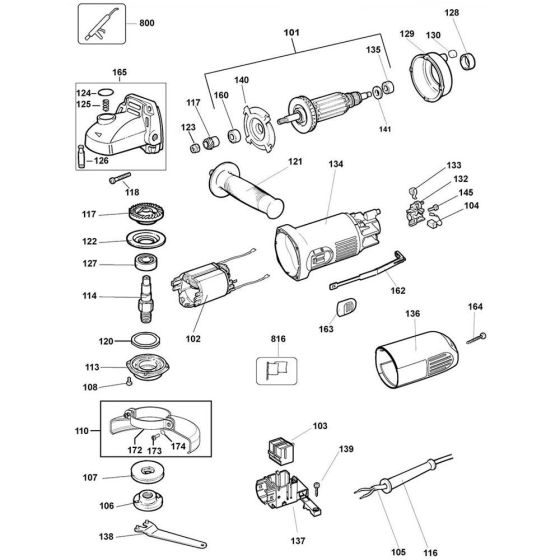 Main Assembly for DeWalt DW820 Angle Grinders