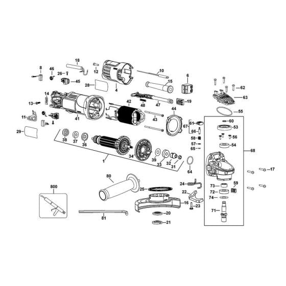 Main Assembly for DeWalt DWE4050 Angle Grinders