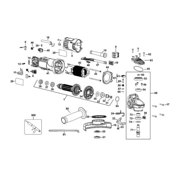 Main Assembly for DeWalt DWE4057 Angle Grinders