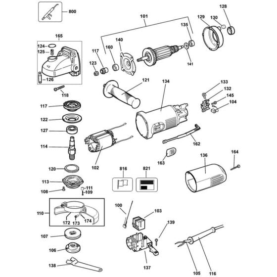 Main Assembly for DeWalt DWE4115 Angle Grinders