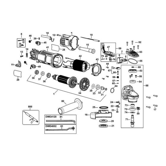 Main Assembly for DeWalt DWE4120 Angle Grinders