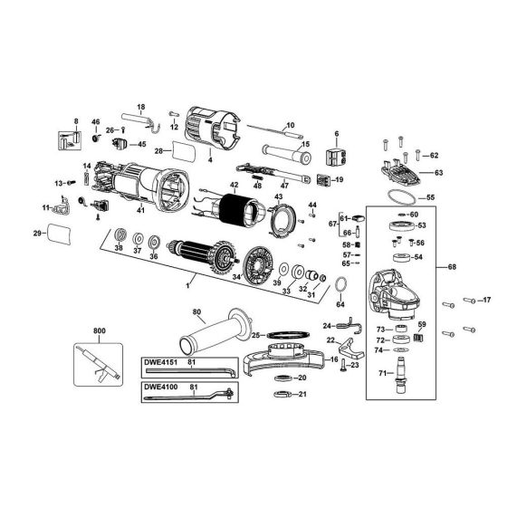 Main Assembly for DeWalt DWE4151 Angle Grinders