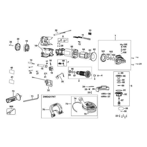 Main Assembly for DeWalt DWE4217 Angle Grinders