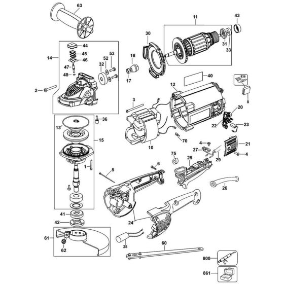 Main Assembly for DeWalt DWE492S Angle Grinders