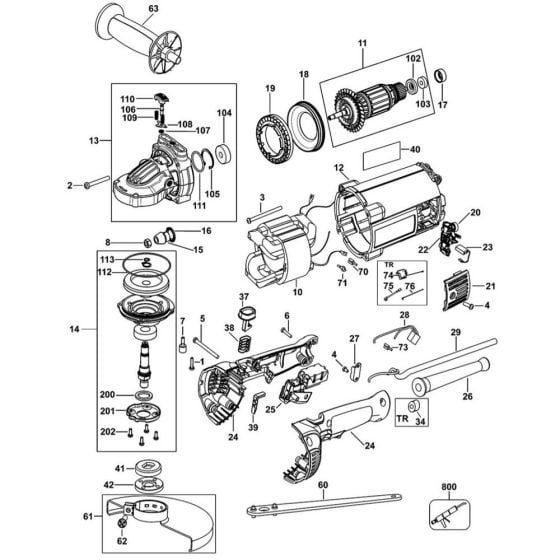 Main Assembly for DeWalt DWE496 Angle Grinders