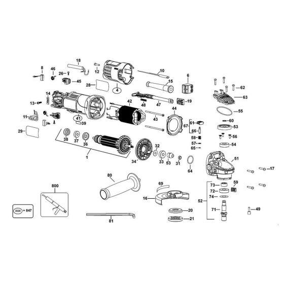 Main Assembly for DeWalt DWE8110S Angle Grinders