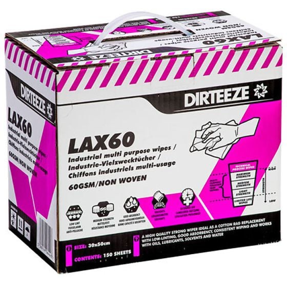 LAX60 Wipes Super Strength 60gsm non-woven wiper 30x50cm 150 Sheets/Carton 