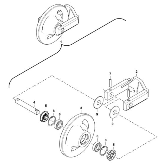 Undercarriage (Front Idler #7187172) Assembly for BobCat E08 (S/N B4PC11001 & Above)