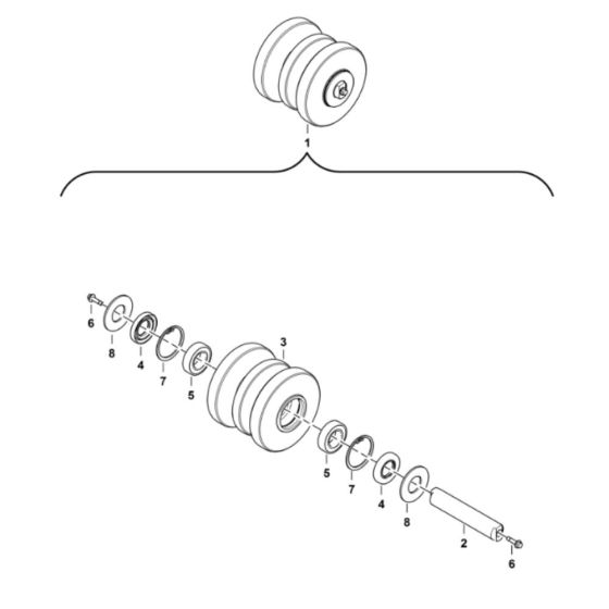 Undercarriage (Tracks Roller) Assembly for BobCat E08 (S/N B4PC11001 & Above)