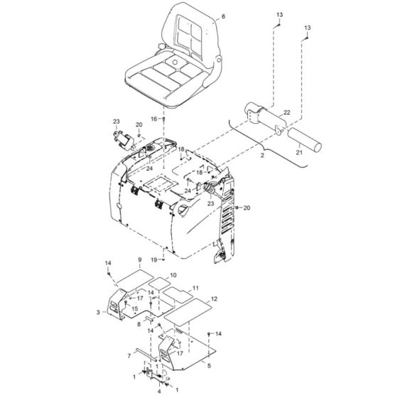 Operator CAB (Seat) Assembly for BobCat E08 (S/N A4BP1101-A4BP11960)