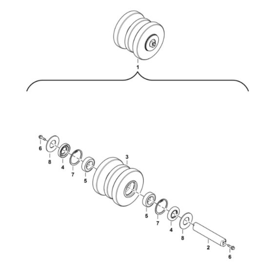 Undercarriage (Tracks Roller) Assembly for BobCat E08 (S/N A4BP1101-A4BP11960)