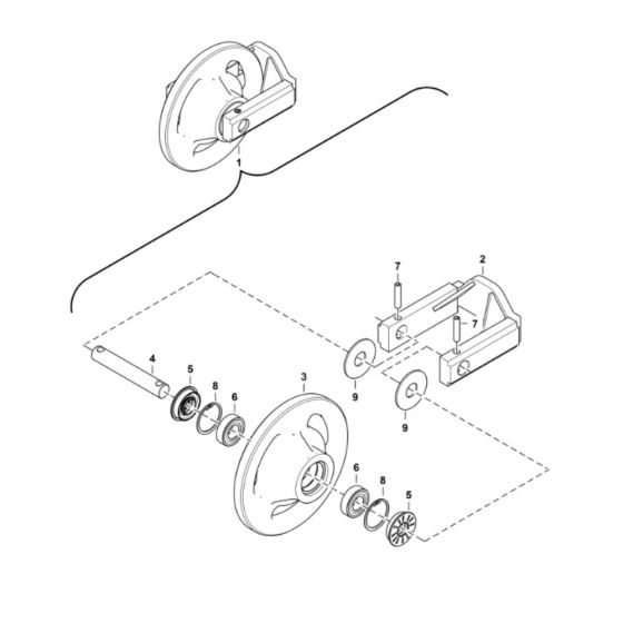 Undercarriage (Front Idler #7187172) Assembly for BobCat E10 (S/N A33P11001-A33P17234)