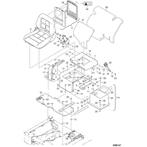 Operator Seat (W/Seat #7180305) (S/N AHNM12019 - AHNM22487) Assembly for BobCat E14 (S/N AHNM11001 & Above)