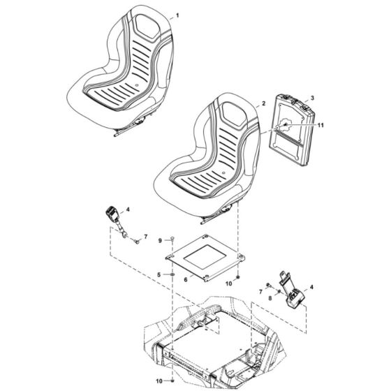 Seat (Vinyl, Black) Assembly for BobCat E17 (S/N B4PJ11001 & Above)