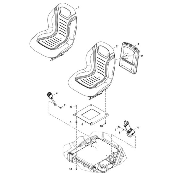 Seat (Vinyl, Black) Assembly for BobCat E19 (S/N AWMM11001 - AWMM14535, B3LB11001 - B3LB11055)