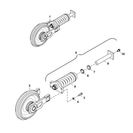 Track Tensioner and Idler (S/N B33213345 & Above) Assembly for BobCat E26 (S/N B33211001 & Above)