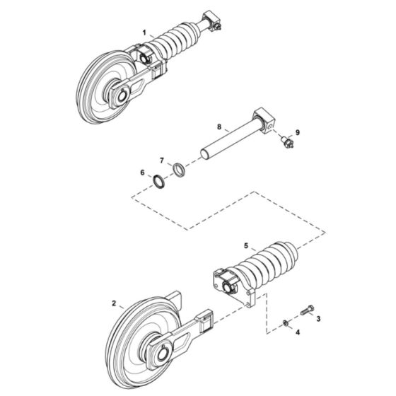 Track Tensioner and Idler (S/N B33211001 - B33213344) Assembly for BobCat E26 (S/N B33211001 & Above)