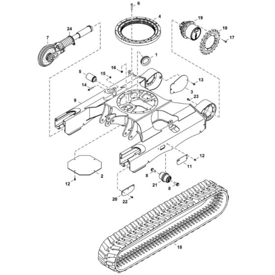 Undercarriage (S/N B3JE11001 - B3JE14062) Assembly for BobCat E26 (S/N B3JE11001 & Above)