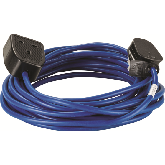 10M Extension Lead - 13a 1.5mm VDE approved Cable - Blue indicating 240V