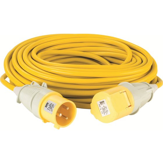 25M Extension Lead - 32A 4mm VDE approved Cable - Yellow indicating 110V