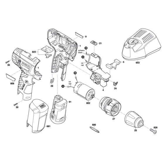 Lithium-ion Cordless Two-Speed Drill/Driver Assembly for Bosch EasyDrill 12-2