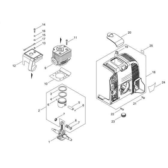 Cylinder, Piston, Crankshaft for Shindaiwa EB770 Backpack Blower