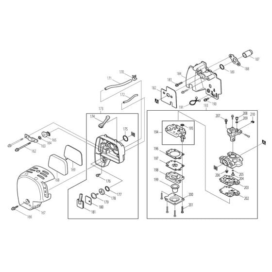 Air Cleaner, Carburettor Assembly for Makita EBH252U Brushcutter