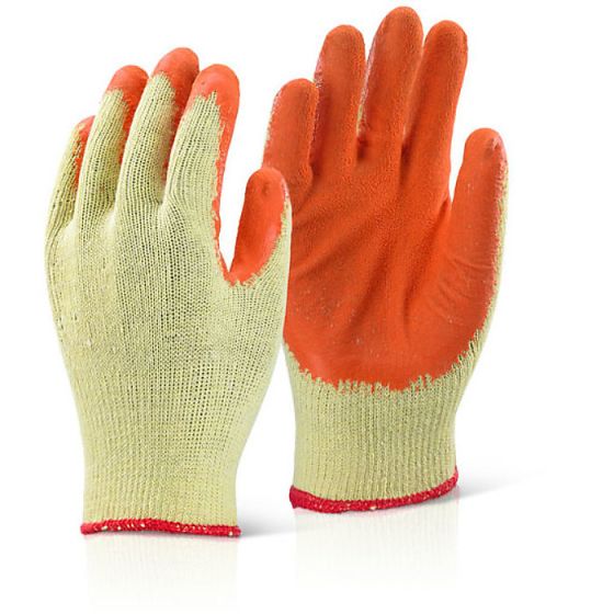 Economy Grip Glove Rubber Coated Palm Knitted Back Multi Purpose Orange MED